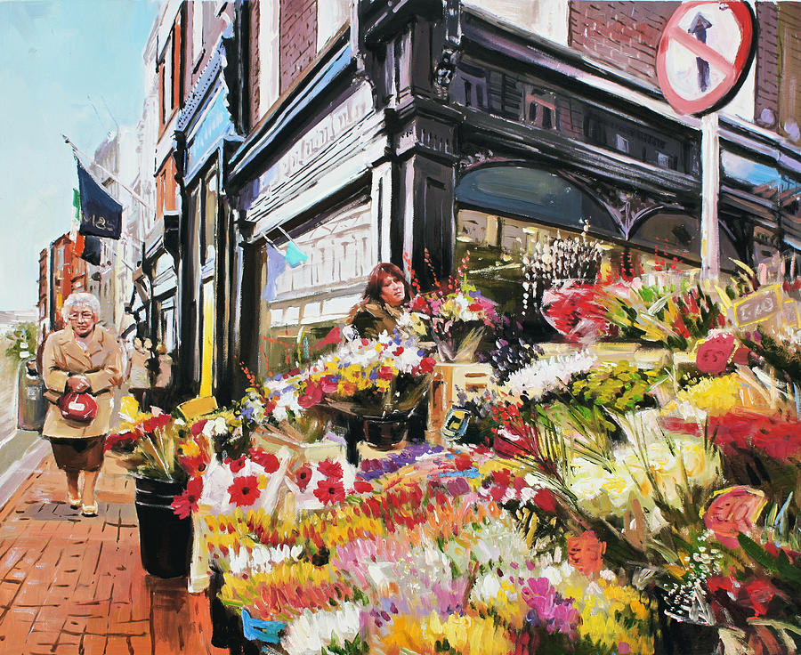 Flower Painting - Grafton Street Flowers by Conor McGuire