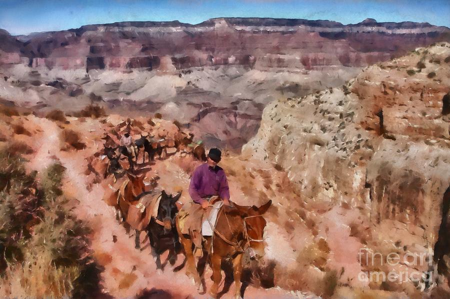 Grand Canyon Mule Packtrain Digital Art by Mary Warner