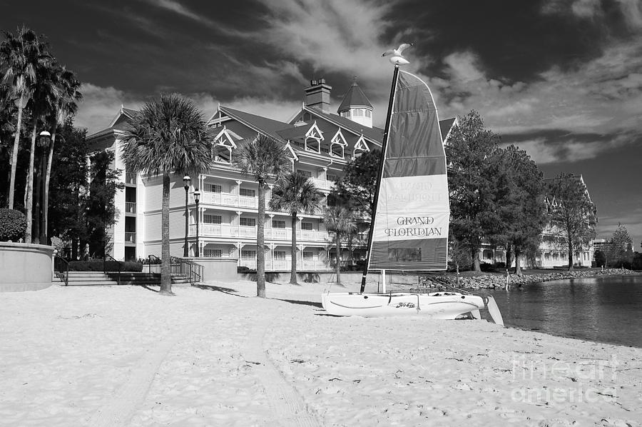 Grand Floridian Resort Beach Walt Disney World Prints Black and White Photograph by Shawn OBrien