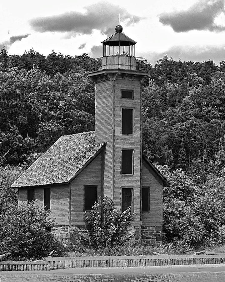 Grand Island Lighthouse BW Photograph by Michael Peychich