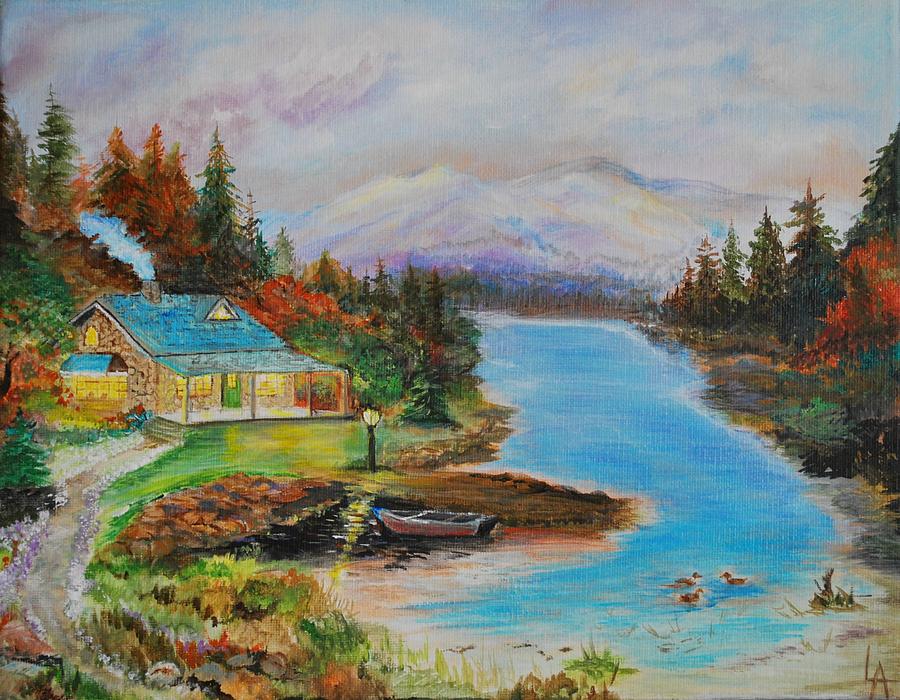Boat Painting - Grandpas Cabin by Leslie Allen