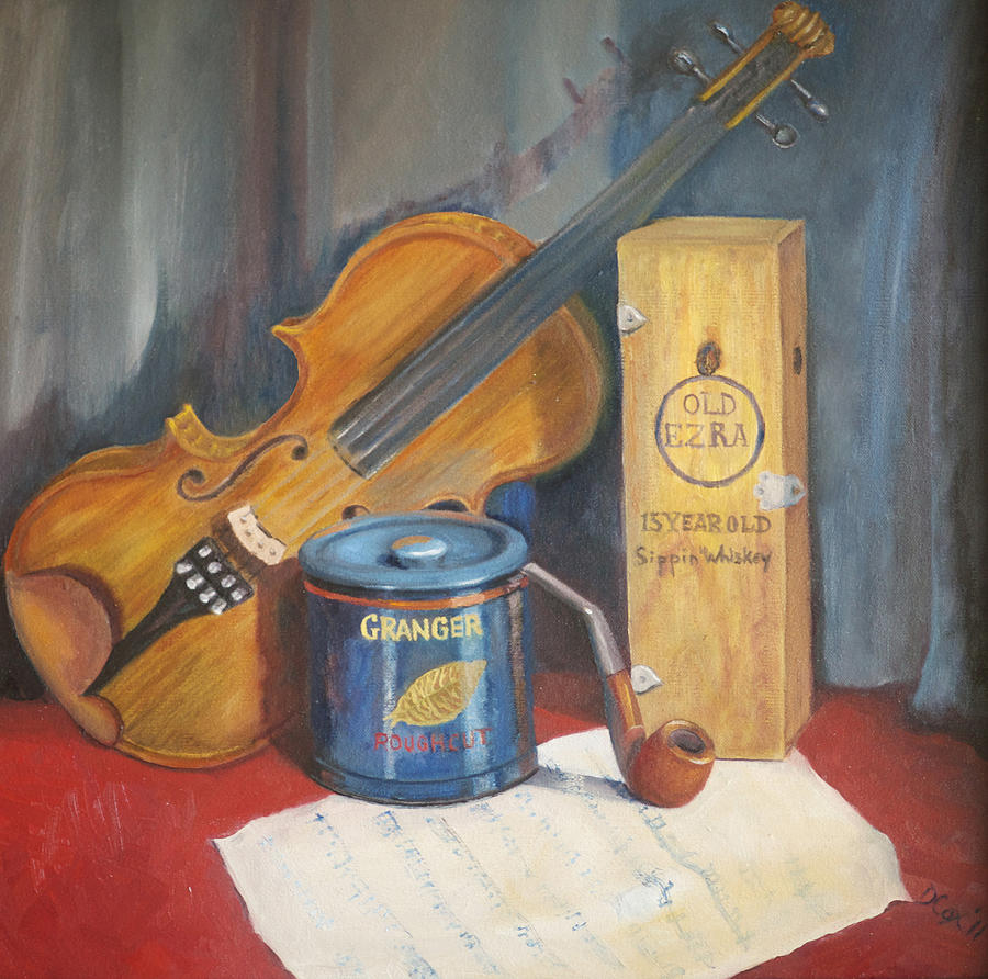 Music Painting - Grandpas Pipe and Fiddle by Diana Cox