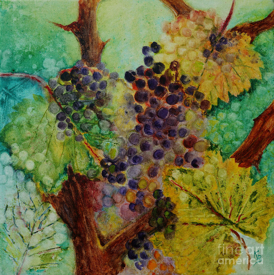 Grapes and Leaves V Painting by Karen Fleschler