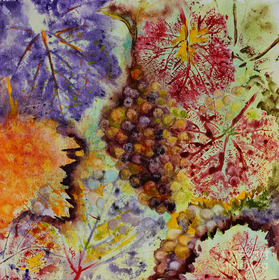 Grapes and Leaves VIII Painting by Karen Fleschler