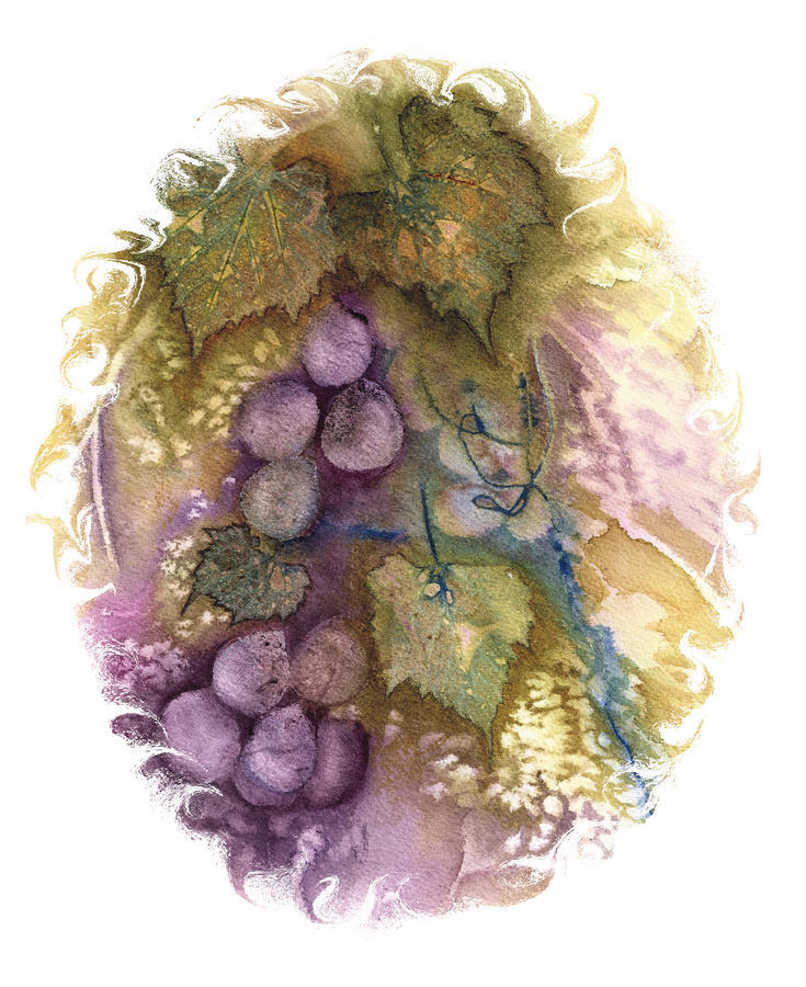 Grapes Quinacridone Gold Vignette Painting by Elise Boam