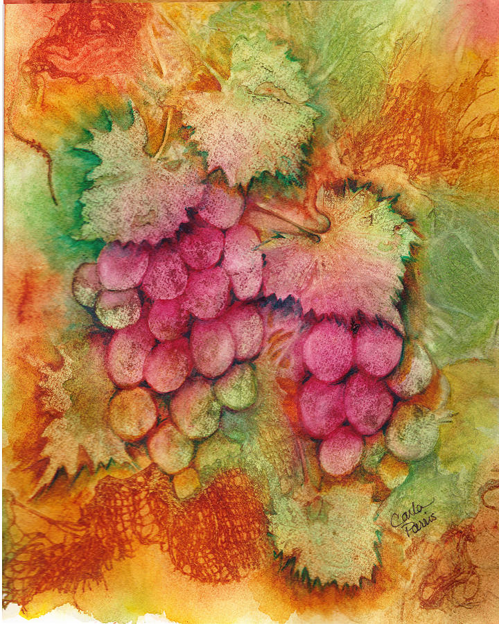 Grapes with Rust Background Painting by Carla Parris