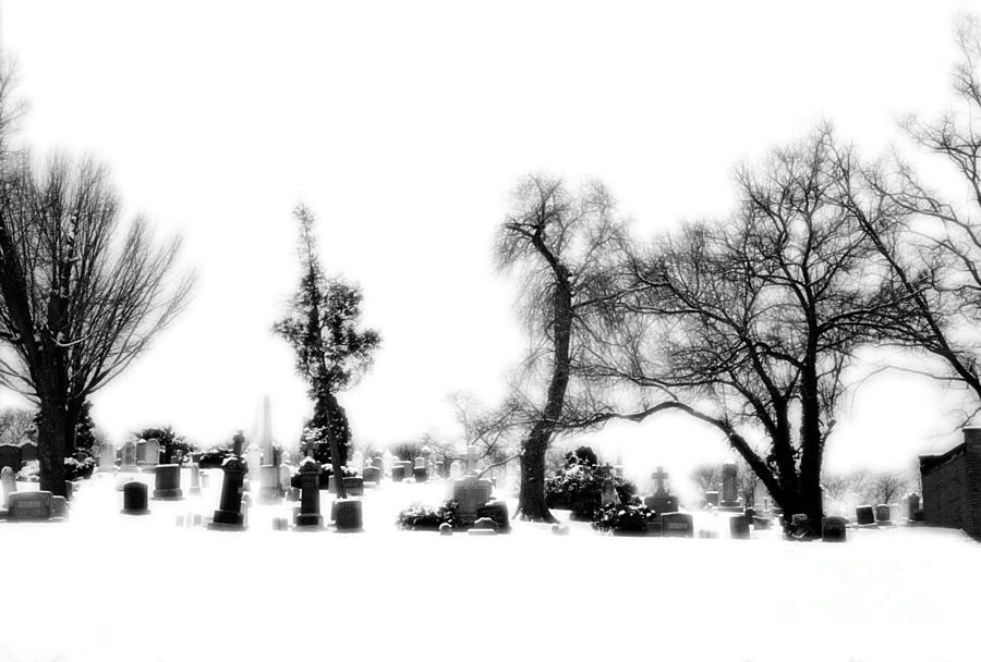 Graveyard In The Snow Bw Photograph