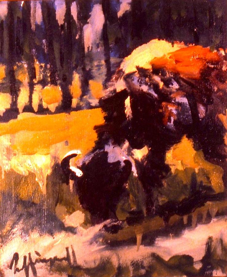 Grazing Buffalo Painting by Les Leffingwell