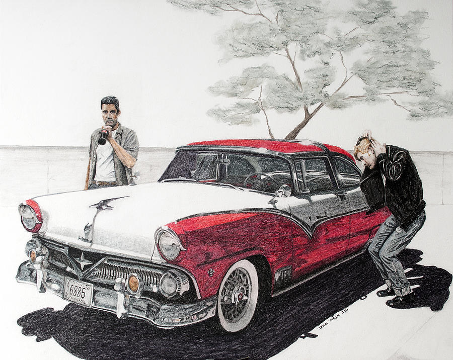 Charcoal Drawing - Greasers with Coke Car and Comb by Jason Thrun