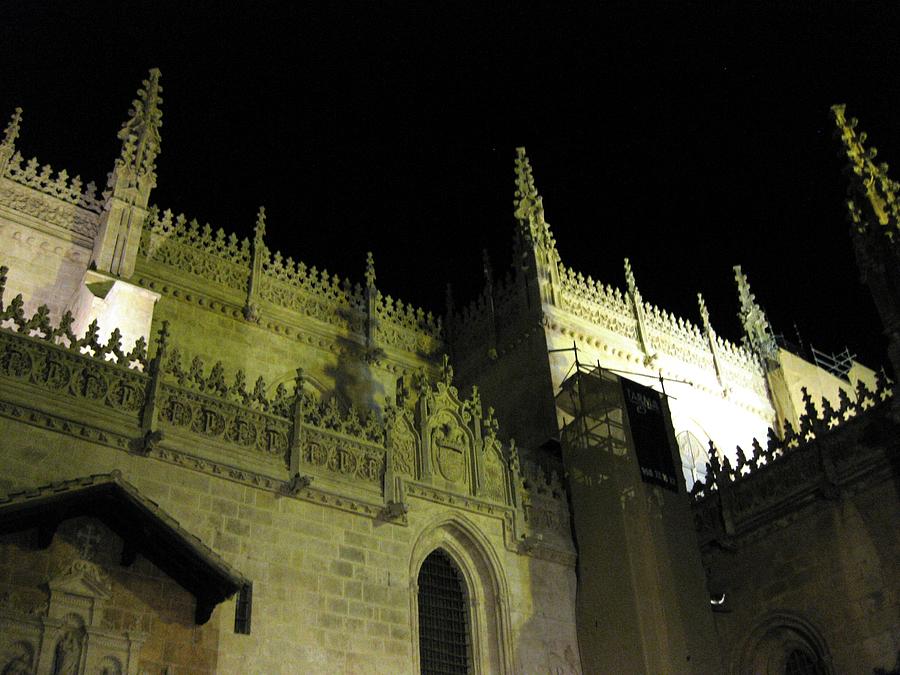 Great Ancient Gothic Church Exterior at Night Granada Spain Photograph by John Shiron