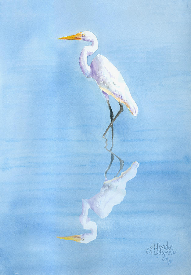 Great Egret In Reflection Painting by Arline Wagner