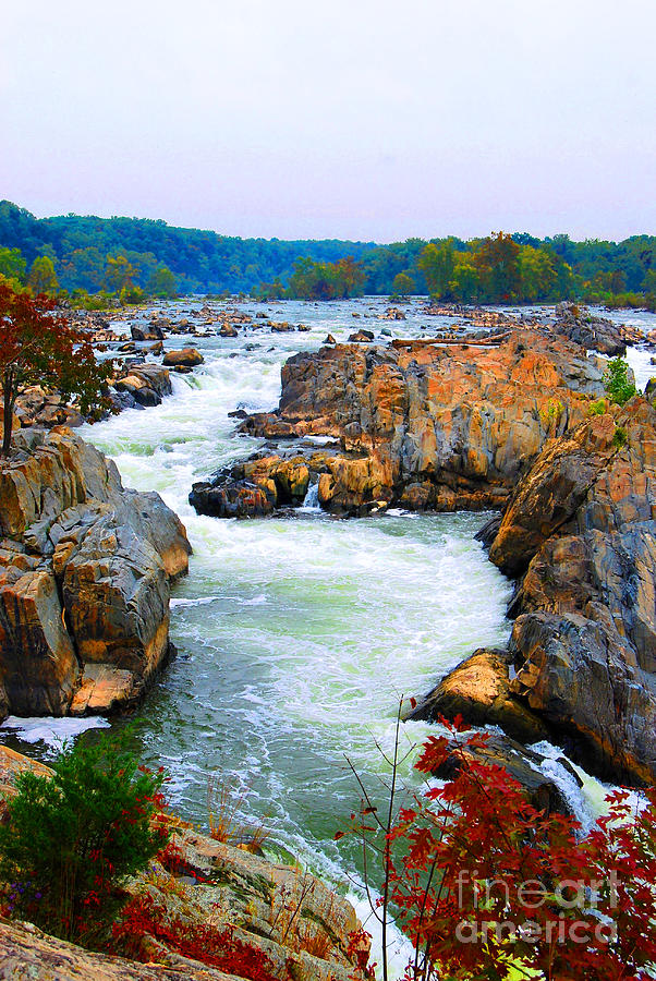 Nature Digital Art - Great Falls on the Potomac River in Virginia by Eva Kaufman