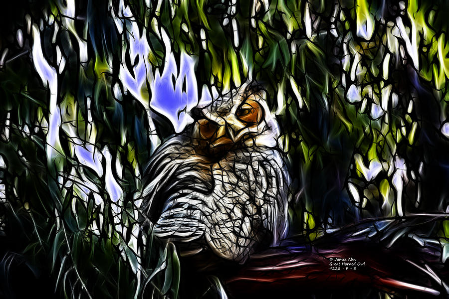 Great Horned Owl - 4228 - Fractal - S Digital Art by James Ahn