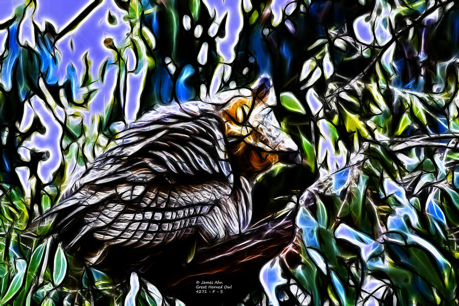 Great Horned Owl - 4271 - Fractal S Digital Art by James Ahn