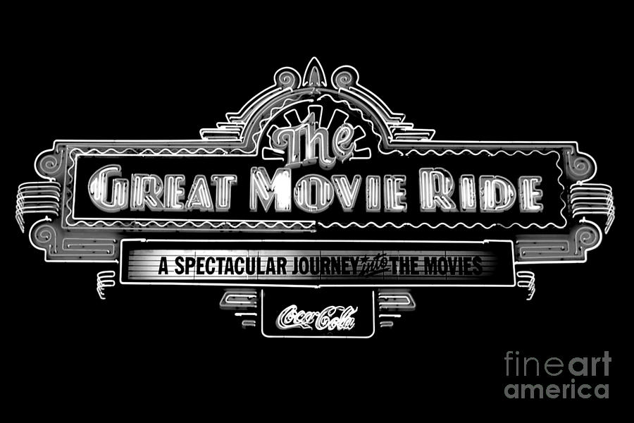 Great Movie Ride Neon Sign Hollywood Studios Walt Disney World Prints Black and White Conte Crayon Digital Art by Shawn OBrien