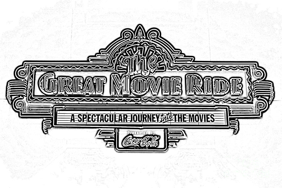Great Movie Ride Neon Sign Hollywood Studios Walt Disney World Prints Black and White Photocopy Digital Art by Shawn OBrien