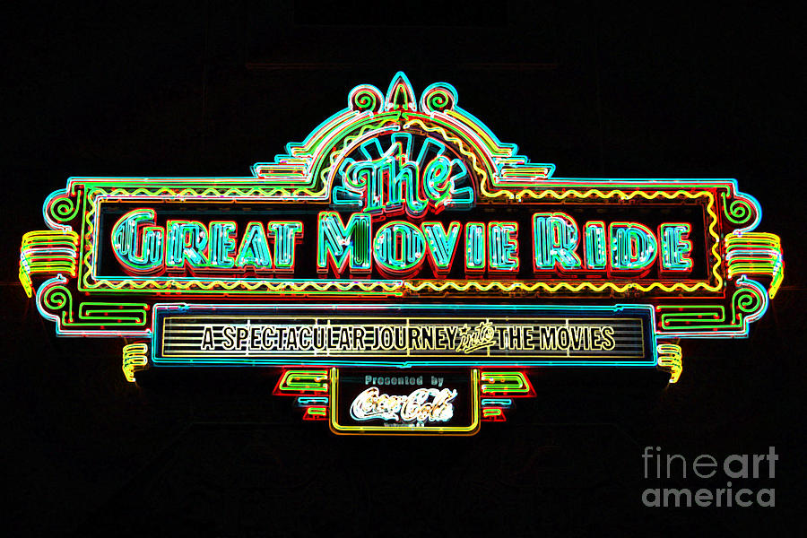 Orlando Digital Art - Great Movie Ride Neon Sign Hollywood Studios Walt Disney World Prints Glowing Edges by Shawn OBrien