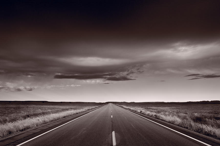 Road Photograph - Great Plains Road Trip BW by Steve Gadomski