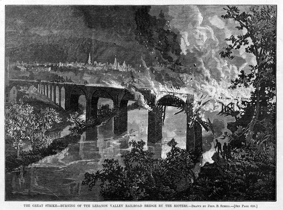 Bridge Photograph - Great Railroad Strike Of 1877. Burning by Everett