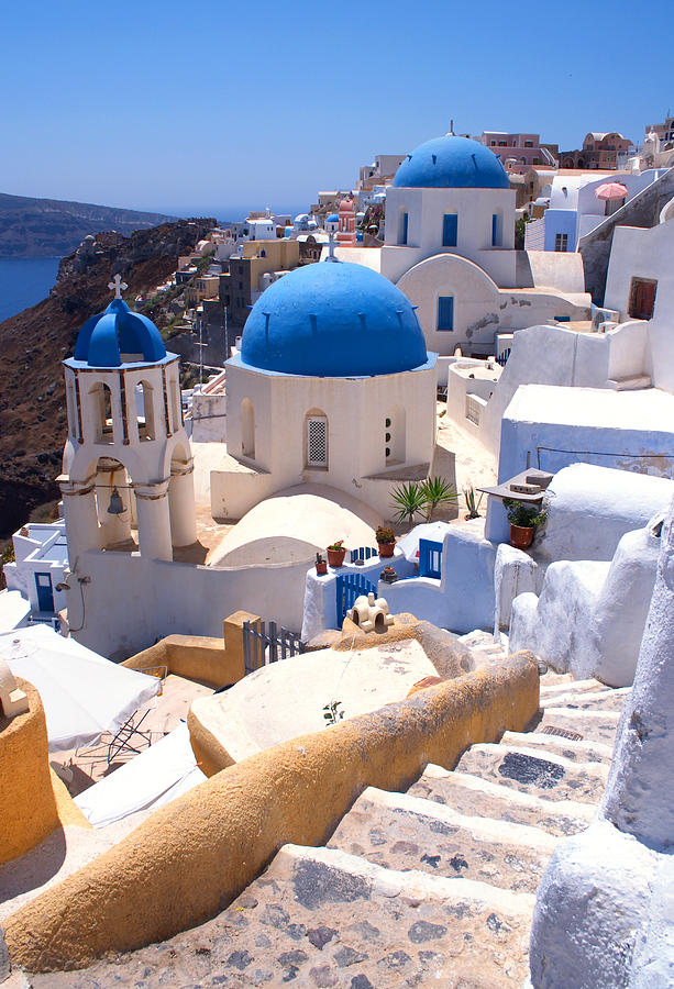 Greek Photograph - Greek Churches and steps by Paul Cowan