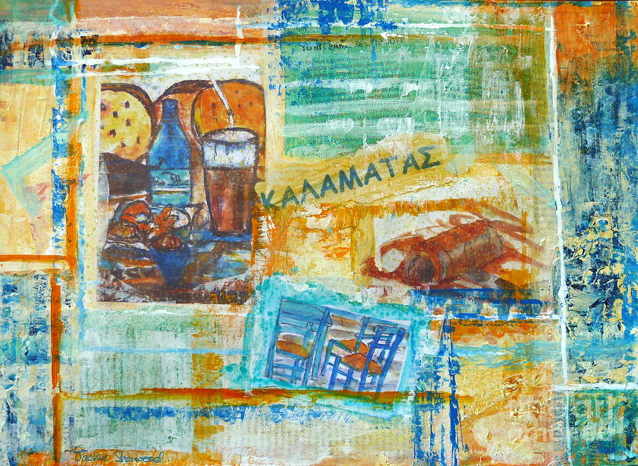 Greek Collage - Cafes Painting by Jackie Sherwood