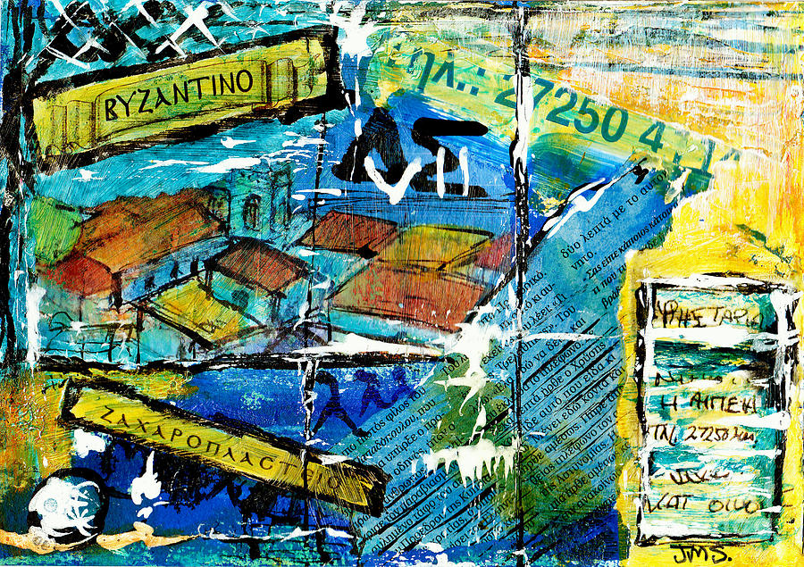 Greek Collage - Signs and Lettering 1 Painting by Jackie Sherwood