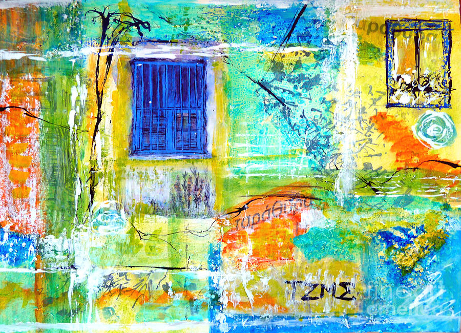 Greek Collage - Windows Painting by Jackie Sherwood