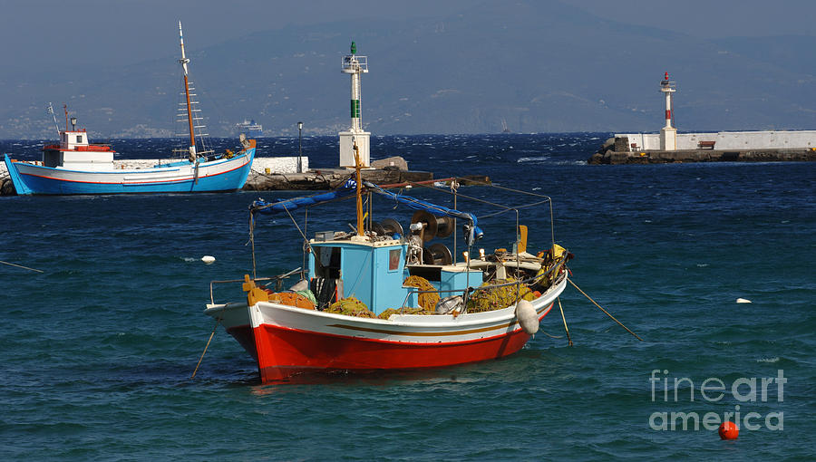 Greek Fishing Boats Mykonos Photograph by Bob Christopher