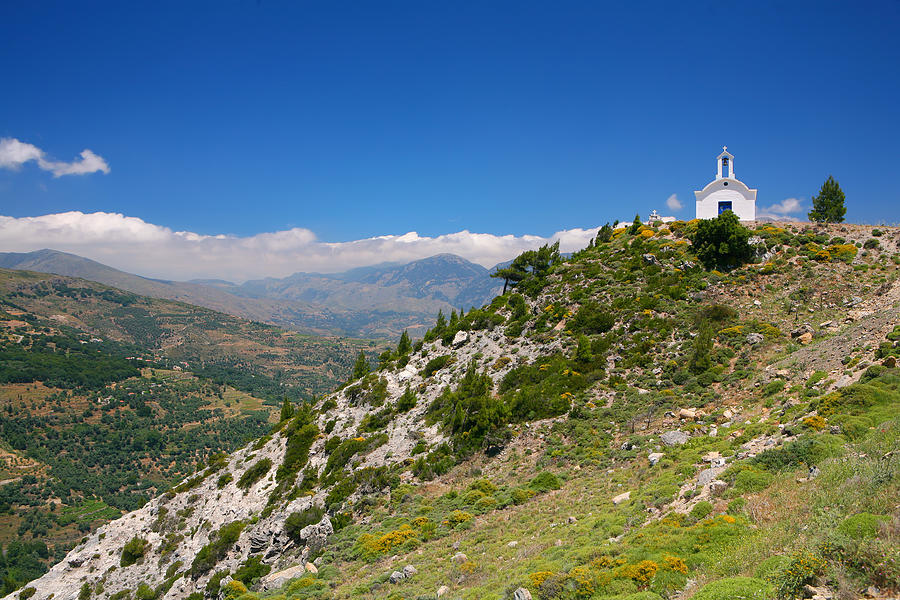 Greek Photograph - Greek mountain church by Paul Cowan