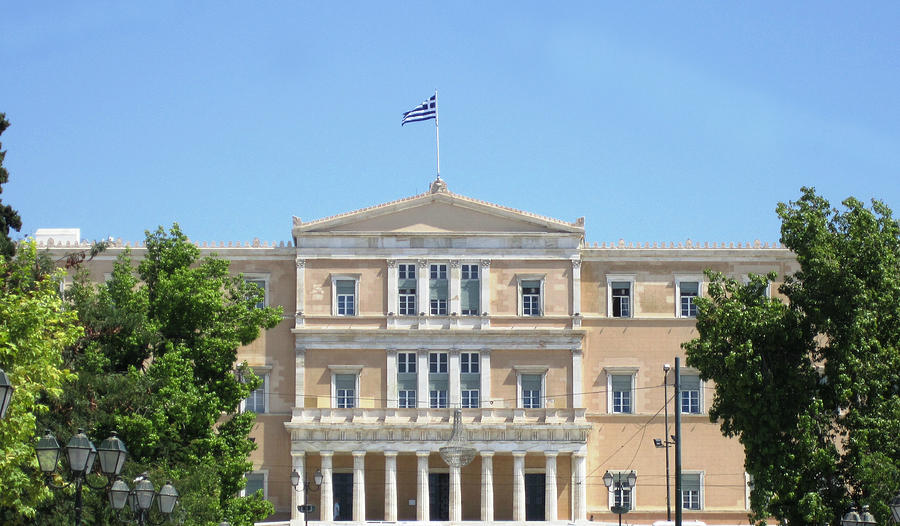 Greek Parliament Building II and Flag in Athens Greece Photograph by John Shiron