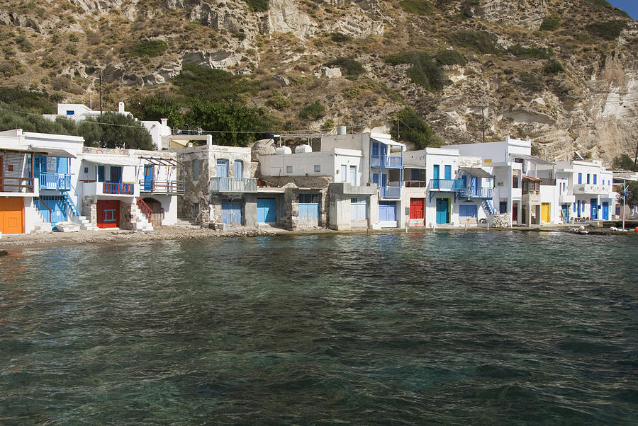 Paradise Photograph - Greek Waterfront Homes by Gloria & Richard Maschmeyer