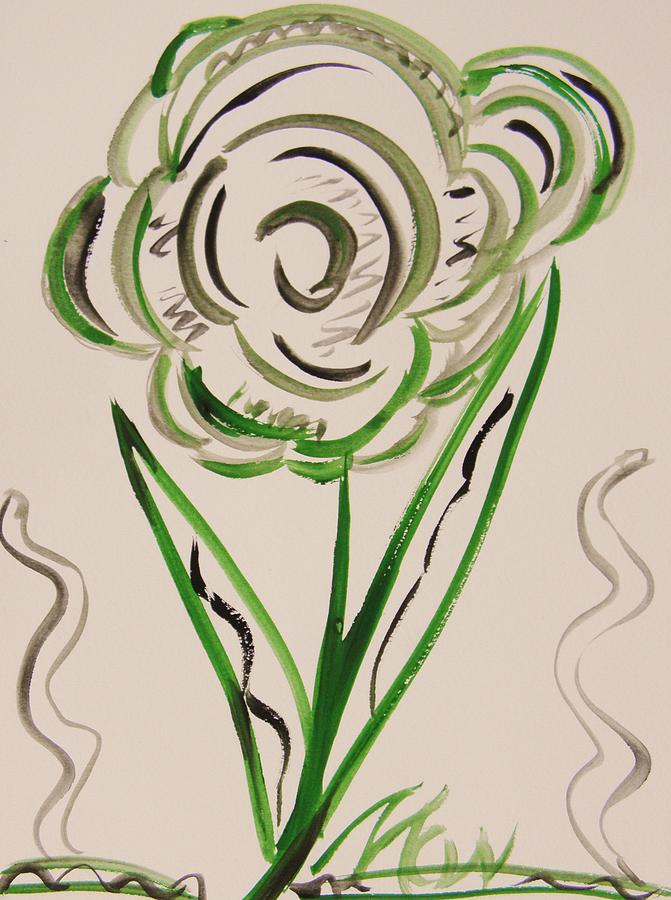 Green and Black Flower Painting by Mary Carol Williams