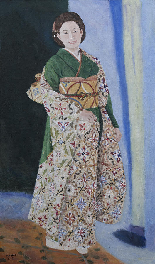 Green and Yellow Kimono Painting by Masami Iida