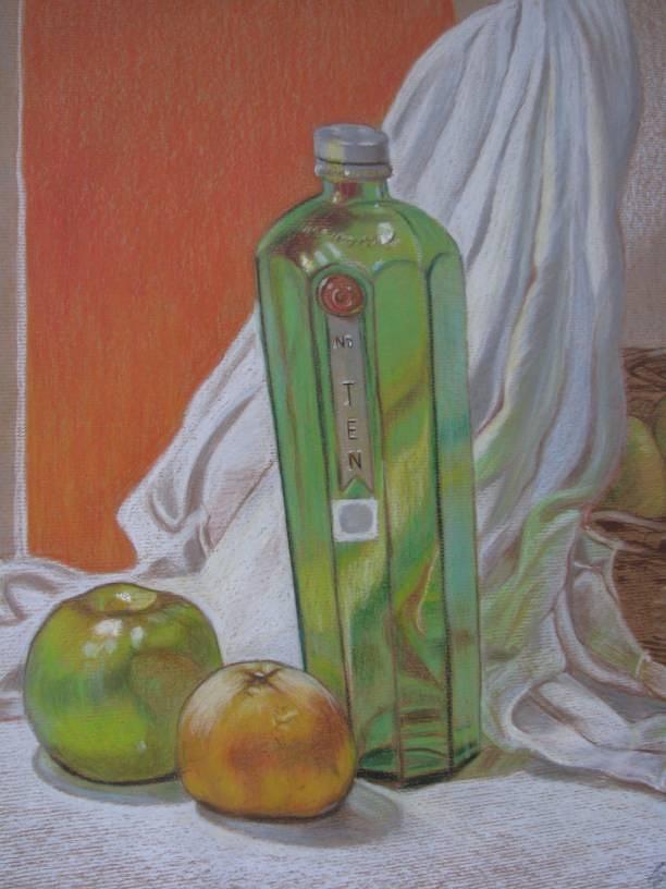 Green Bottle and Fruit. Painting by Meera Raman | Fine Art America