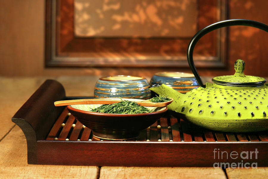 Tea Photograph - Green cast iron teapot by Sandra Cunningham
