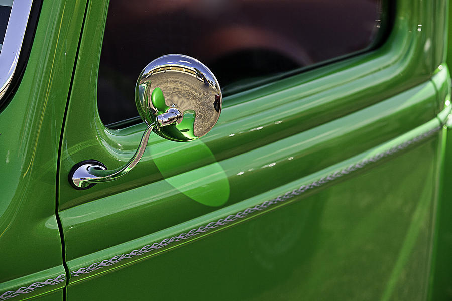 Mirror Photograph - Green Classic Pickup Door by M K Miller