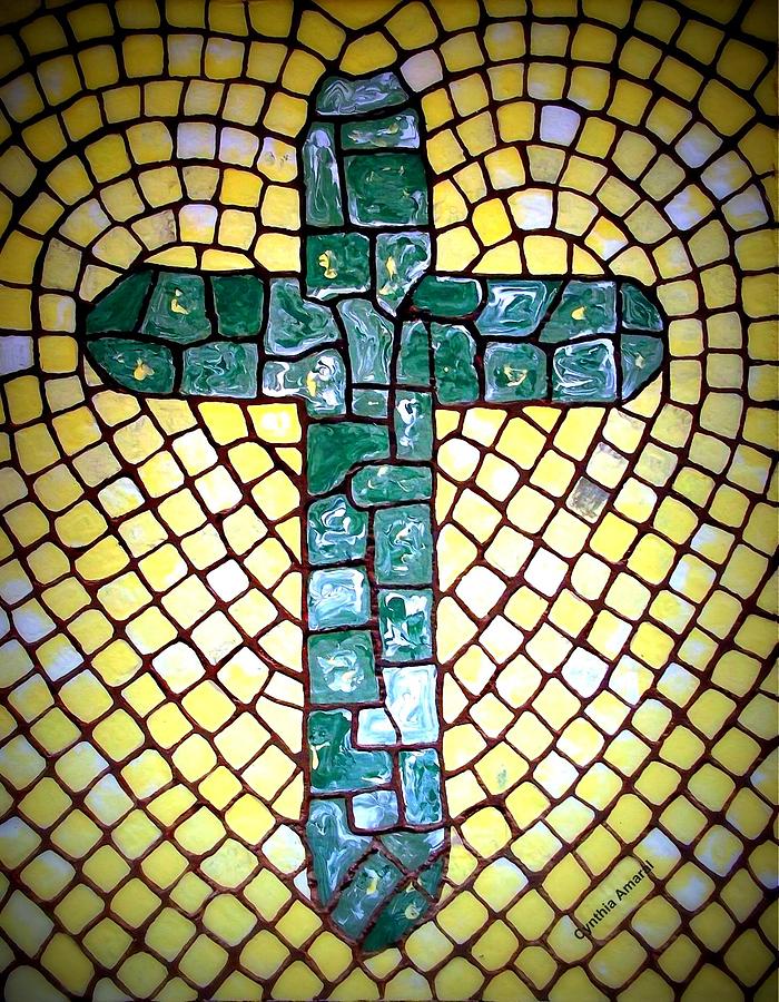 Jesus Christ Painting - Green Cross by Cynthia Amaral