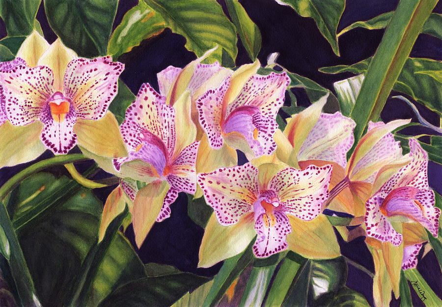 Orchid Painting - Green Cymbidium by Jane Wong
