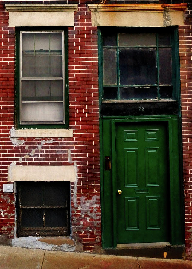 Green Door and Red Brick Photograph by Mark Valentine