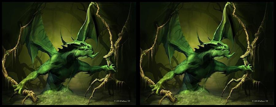 Green Dragon - Gently cross your eyes and focus on the middle image Digital Art by Brian Wallace Green Dragon - Gently cross your eyes and focus on the middle image Digital Art by Brian Wallace