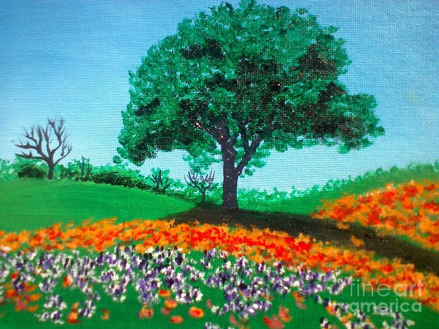 Tree Painting - Green Field by Jeanene Miller