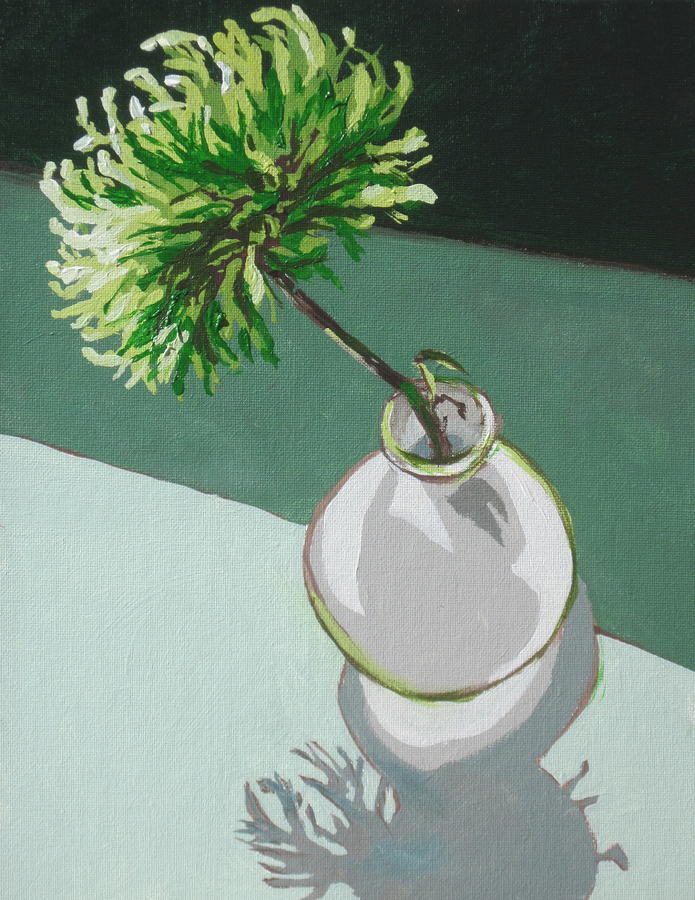 Green Flower with Vase Painting by Sandy Tracey