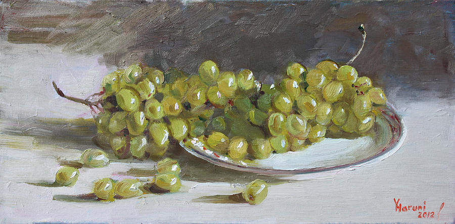 Grape Painting - Green Grapes  by Ylli Haruni