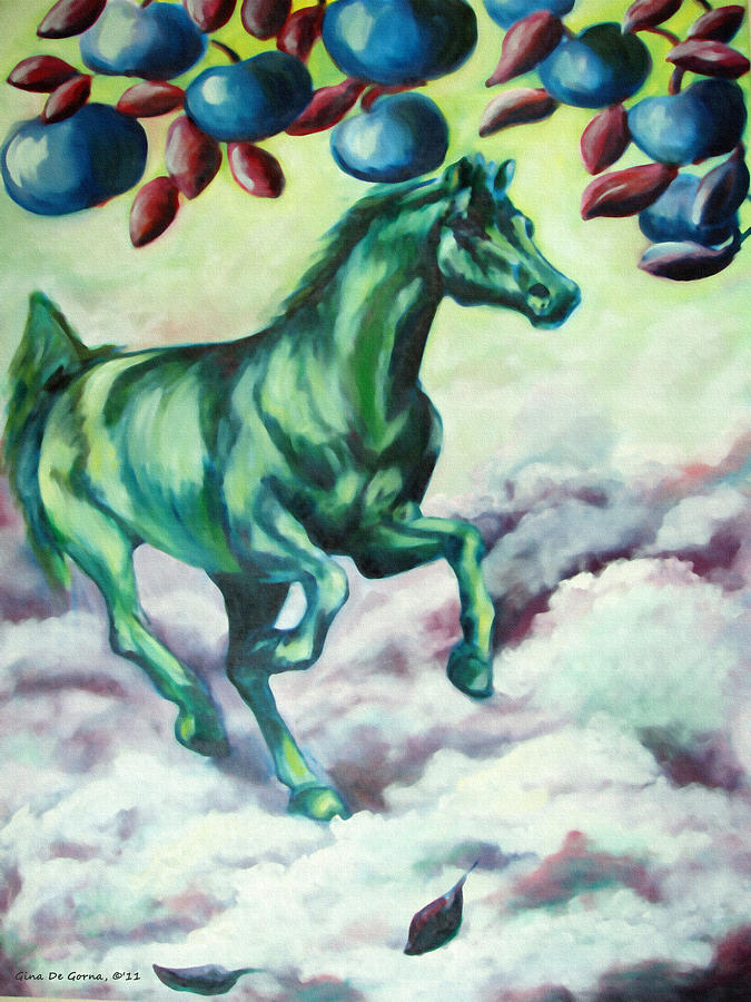 Green Horse Painting by Gina De Gorna
