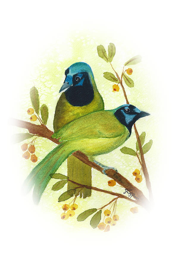 Green Jay Duo Vignette Painting by Elise Boam