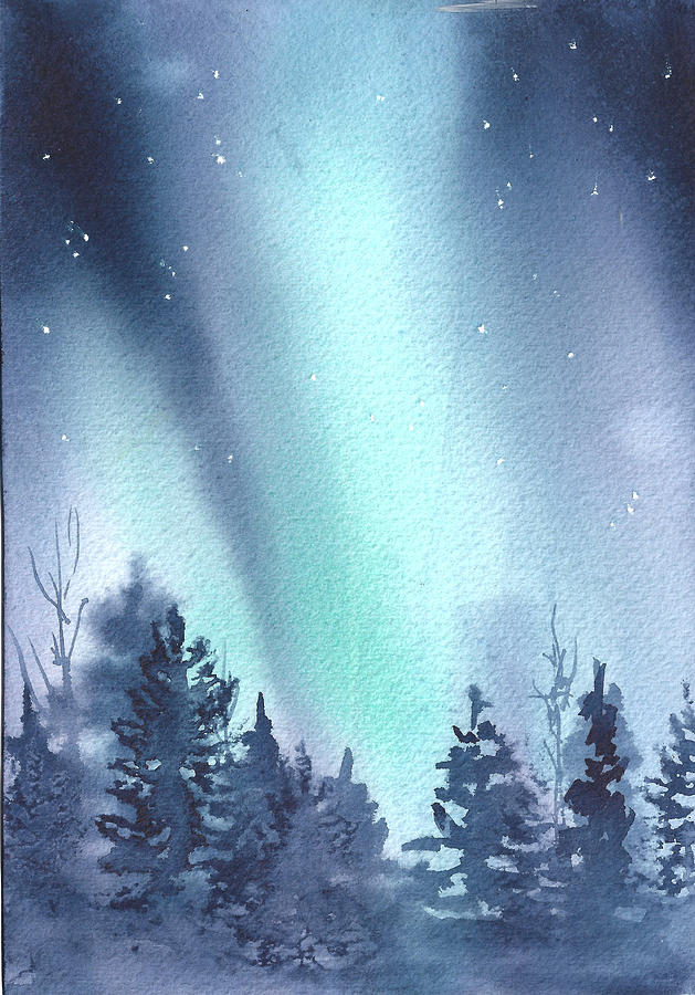 Green Northern Lights Painting by Elise Boam