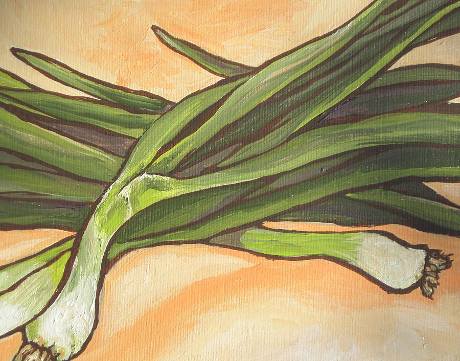 Green Onions Painting by Sandy Tracey