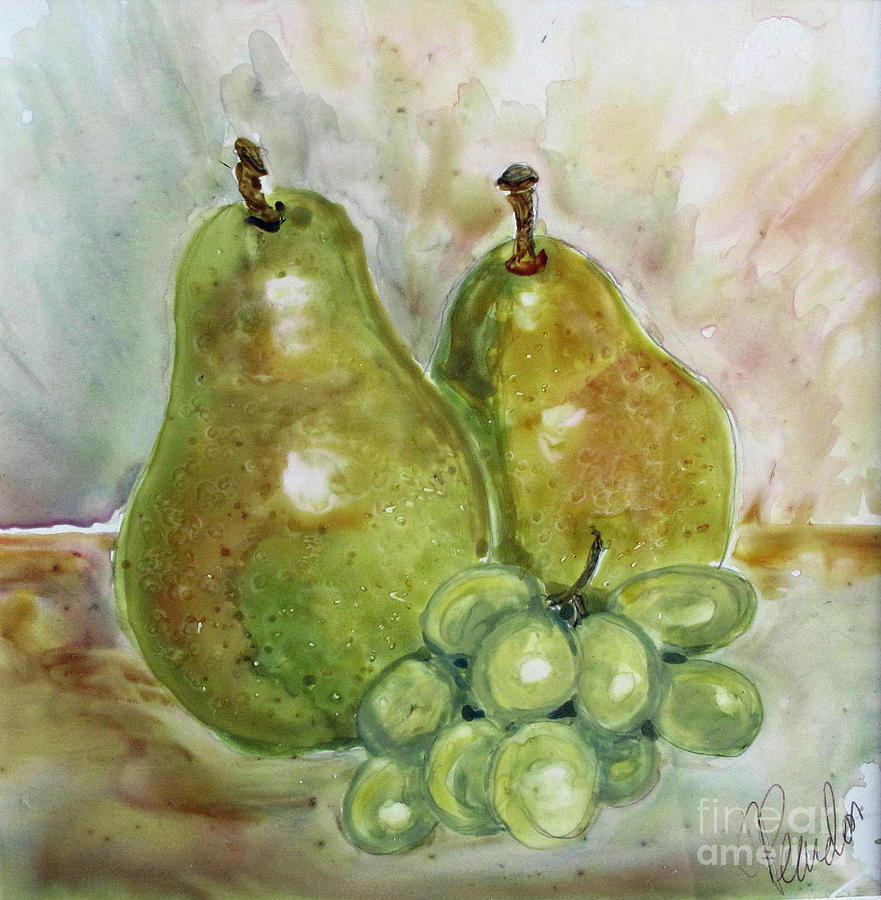 Green Pears Painting by Louise Peardon