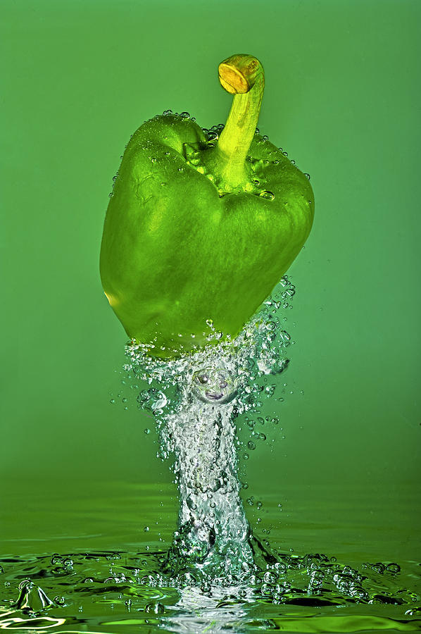 Spring Photograph - Green Pepper splash by Travel Images Worldwide