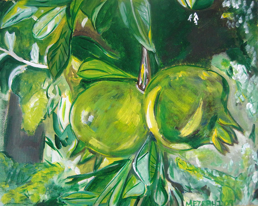 Green Pomegranates Painting by Jacob Mezrahi - Fine Art America